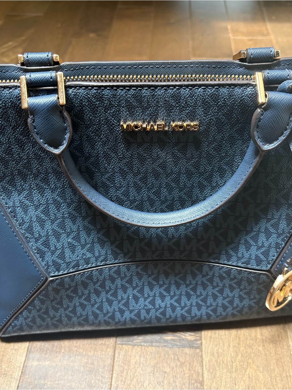 Michael Kors Navy MK Logo Bag with Gold Hardware